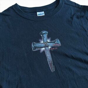 Vintage 90s Y2K Kerusso Jesus Crusifixtion Nail Shirt Isaiah 53:5 Black Men's L